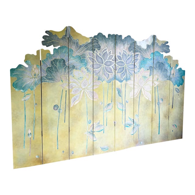 Chinese Hand Carved Flowers and Ducks Sculpted Room Divider Screen - 8 Panels For Sale