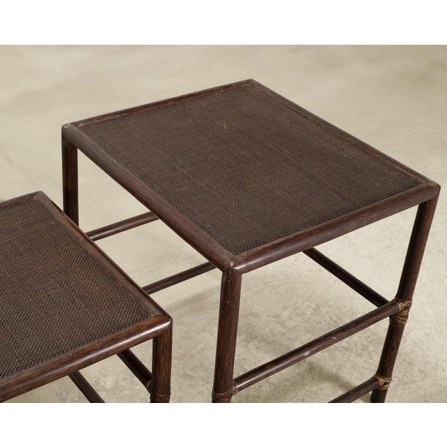 Coffee Nest of Three McGuire Rattan Cane Raffia and Oak Side Tables For Sale - Image 8 of 18