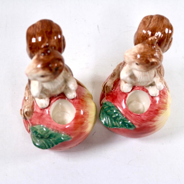 Ceramic 1990 Fitz and Floyd Ceramic Squirrel Candle Holders For Sale - Image 7 of 9