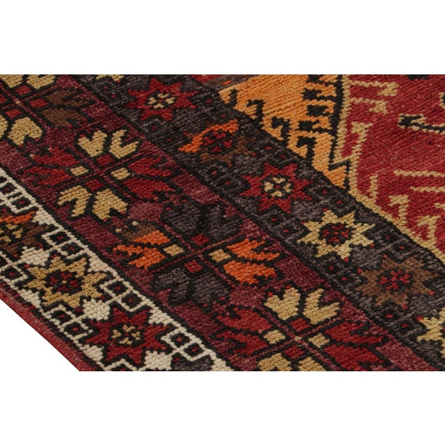 Transitional Vintage Konya Rug Mid Century Red Black Gold All Over Geometric Pattern For Sale - Image 3 of 8