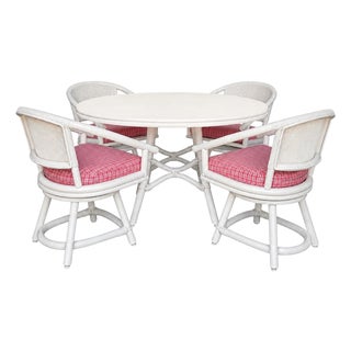 1960s Bamboo Game Table and Four Swivel Chairs by Ficks Reed - A Set For Sale