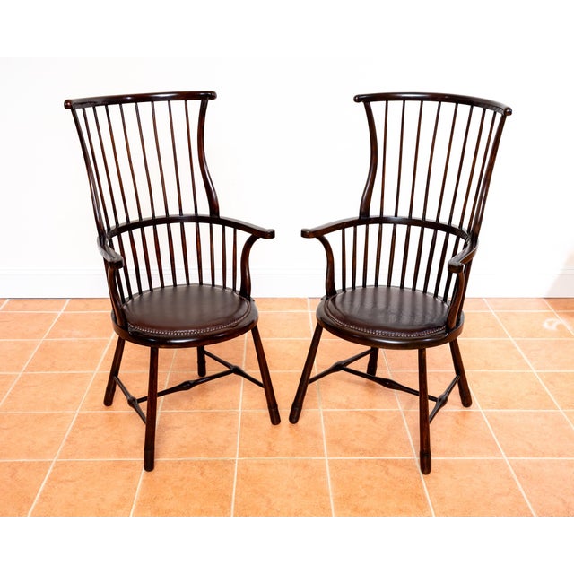 Antique Arts and Crafts Beech and Leather Liberty Windsor Chairs, 1900s, Set of 2 For Sale - Image 10 of 18