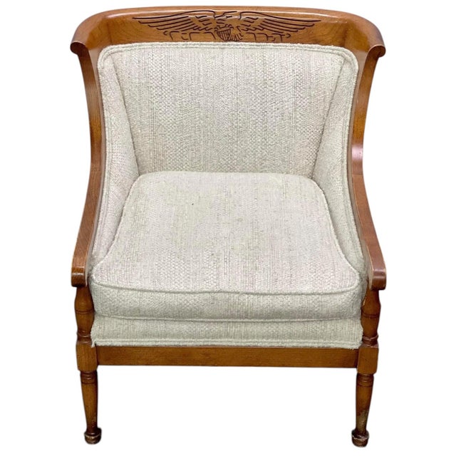 American Vintage Traditional American Style Stanton Furniture Mahogany & Textured Slub Upholstery Club Chair For Sale - Image 3 of 12