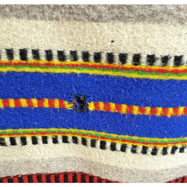 Cream Vintage Mid-Century Mexican Hand-Woven Wool Serape — 83" X 57" For Sale - Image 8 of 9