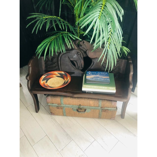 Cabin 1990s Vintage Rustic Southwestern Carved Horses Head Bench in the Style of Ralph Lauren For Sale - Image 3 of 10