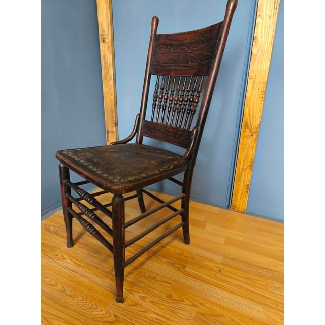 Pressed Back Chair with Leather Seat and Turned Parts For Sale - Image 6 of 18
