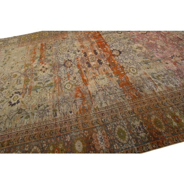 1900s Allover Antique Persian Sultanabad Wool Rug Handmade in Brown For Sale In New York - Image 6 of 7