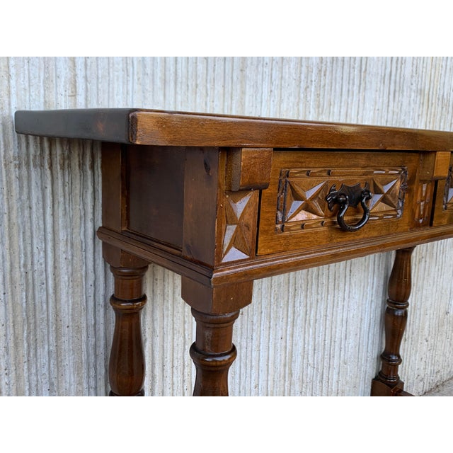 20th Century Spanish Tuscan Console Table With Two Drawers and Turned Legs For Sale - Image 9 of 13