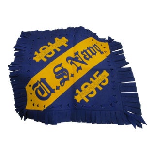 Vintage u.s. Navy 1914-1915 Vera Cruz Panama Wool Felt Fringed Been There Sweetheart Pillow Cover For Sale