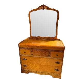 Fine Art Deco 1930s Satinwood Dresser With Mirror & Geometric Marquetry For Sale
