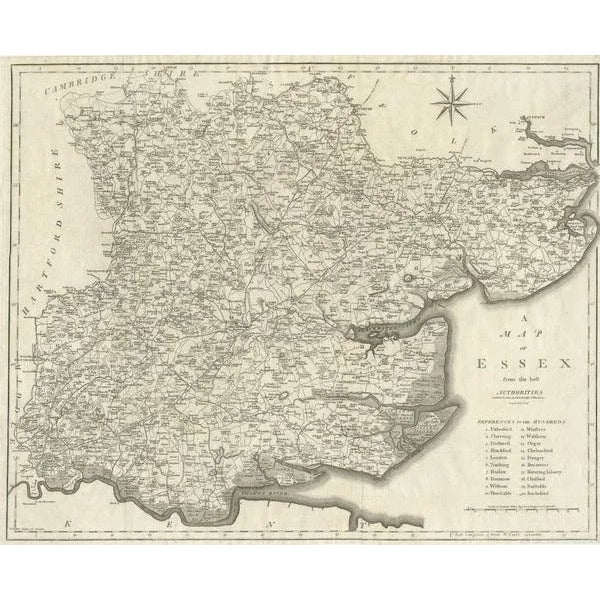 Large Antique County Map of Essex, England, 1805 For Sale - Image 3 of 6