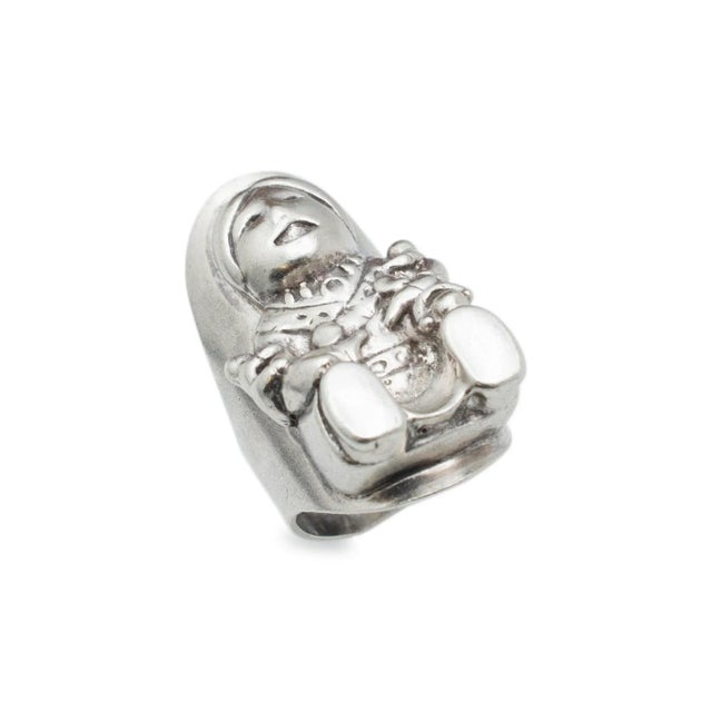 Modern 925 Sterling Silver Kachina Doll Native American Southwestern Cocktail Ring Size 6 For Sale - Image 3 of 7