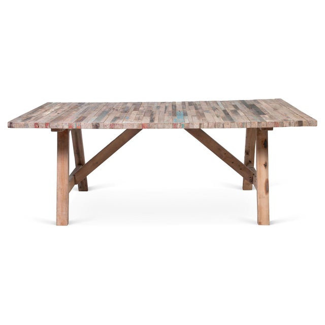 Rustic Salvaged Wood Balinese Trestle Table For Sale - Image 3 of 5