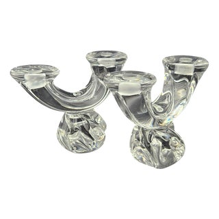 Brutalist Glass Candleholders by Daum, 1960s, Set of 2 For Sale