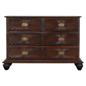 Antique Colonial Carved Campaign Teak Chest, 1870