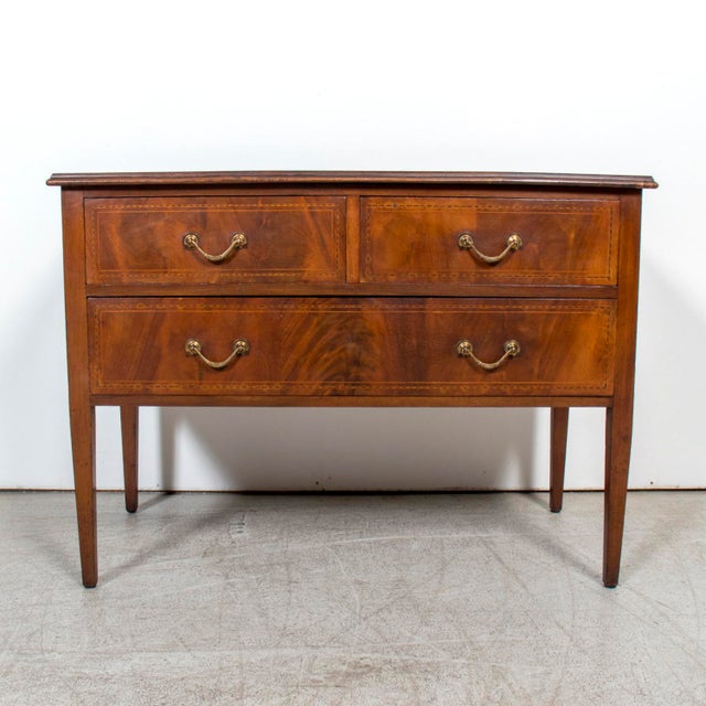 French Late 19th Century French Louis XVI Style Walnut Commode Sauteuse With Fruitwood Marquetry For Sale - Image 3 of 14