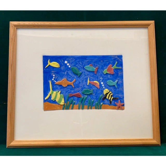 Modern 1970's Artisan Crafted Ceramic Fish Wall Art Framed Under Glass For Sale - Image 3 of 9