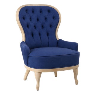 Antique English Tufted Chair in Ralph Lauren Fabric For Sale