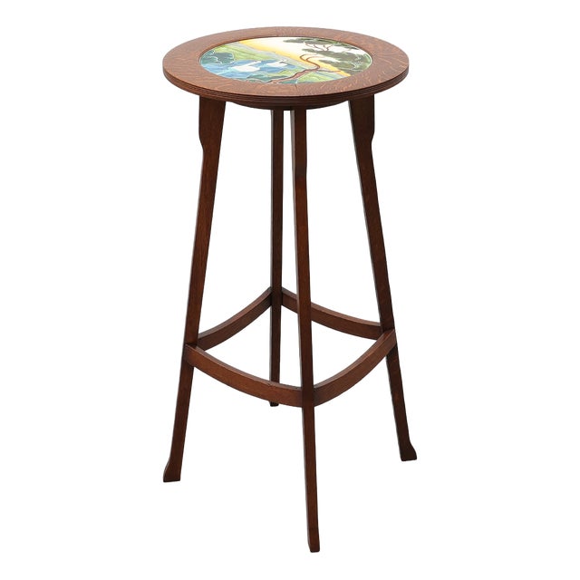 Art Nouveau Side Table with Swan Tile Top, Belgium, 1920 For Sale