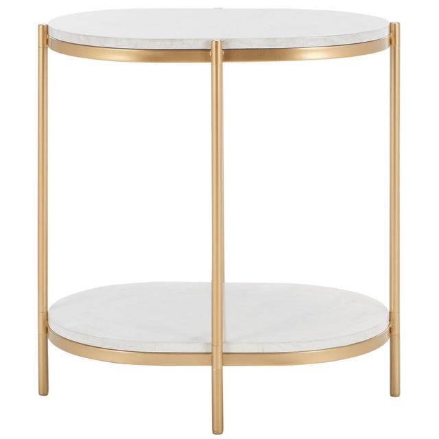 White Dove End Table in Gold with White Faux Marble For Sale - Image 8 of 8