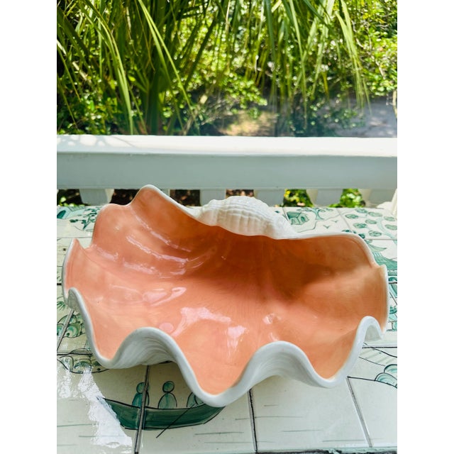 Large Vintage Coastal Ceramic Clam Shell For Sale In Charleston - Image 6 of 12