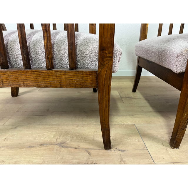 Wood Italian Wooden Armchairs with Pink Bouclé Fabric, 1940s, Set of 2 For Sale - Image 7 of 9