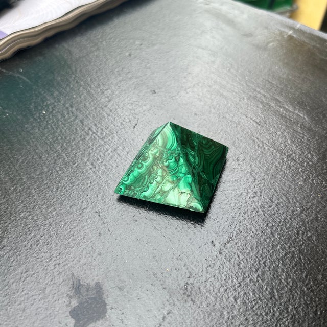 Gemstone 80's Malachite Pyramid Paperweight For Sale - Image 7 of 7