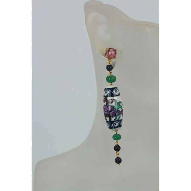 Metal Dangle/drop Ceramic Emerald, Sapphire, Rhodolite Earrings - 2 Pieces For Sale - Image 7 of 7