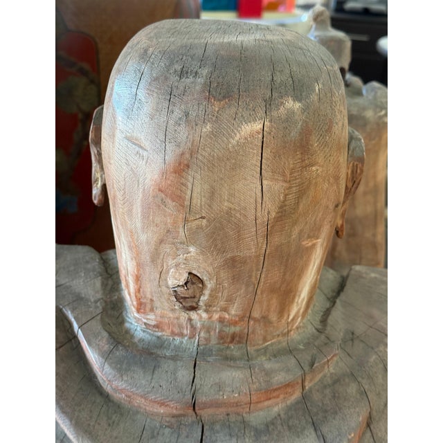 Massive Carved Wood Buddha Holding a Bird For Sale - Image 4 of 12