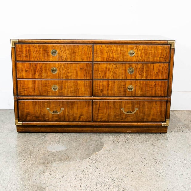 1960s Mid Century Modern Credenza Dresser Drexel 6 Drawer Brass Handles Accolade MCM For Sale - Image 11 of 12