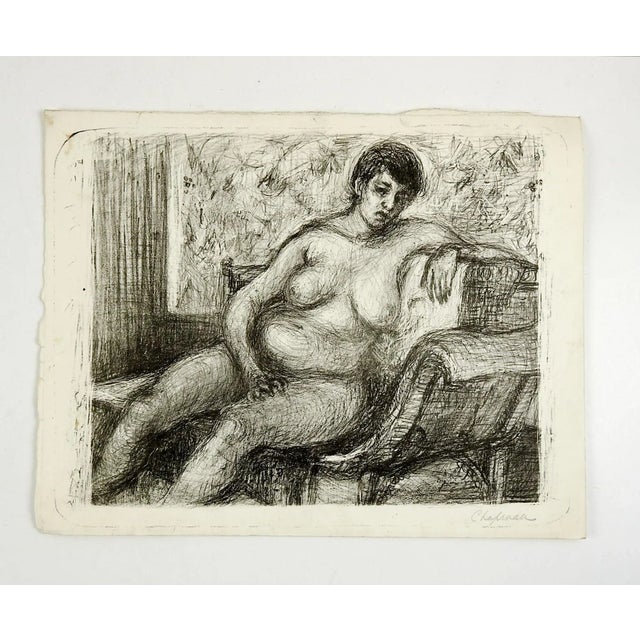 Female nude lithograph on paper. Signed Chapman in pencil lower right margin. Unframed, age toning.