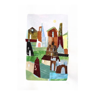 Central Park Dreams - Architectural Colorful Mixed Media Collage Artwork by Maria C. Bernhardsson For Sale