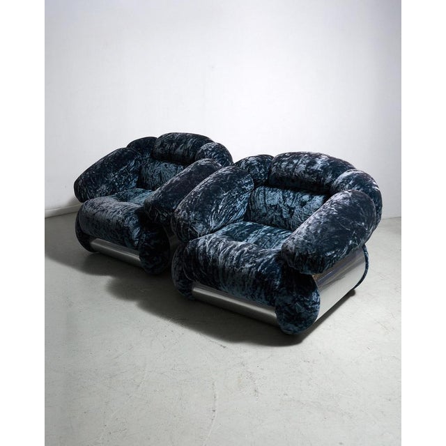 Seating Group in Blue Velvet from Piazzesi, 1960s, Set of 3 For Sale - Image 9 of 10