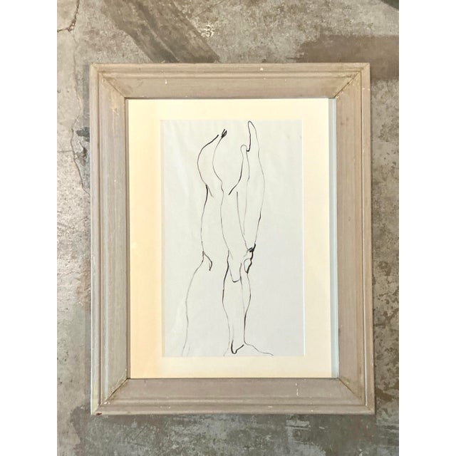 Late 20th Century Vintage Boho Original Ink Line Drawing of Man For Sale - Image 5 of 6