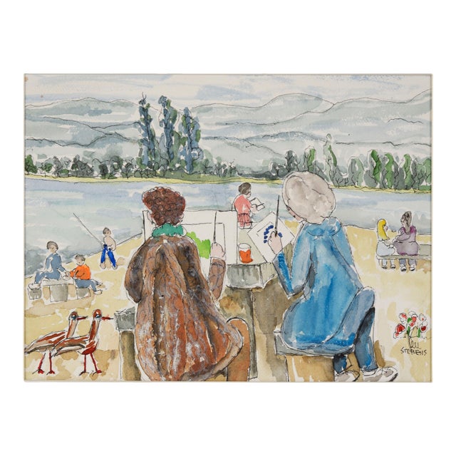 A Day at the Lake - Original Watercolor on Paper by Ken L. Stephens For Sale