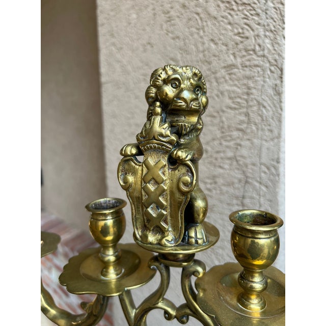 Antique French Brass Candelabra Baroque Revival Lion Sculptural Large C1890 For Sale - Image 16 of 18