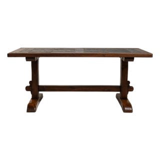 1970s Oak Dining Table with Stone Top in Original Patina For Sale