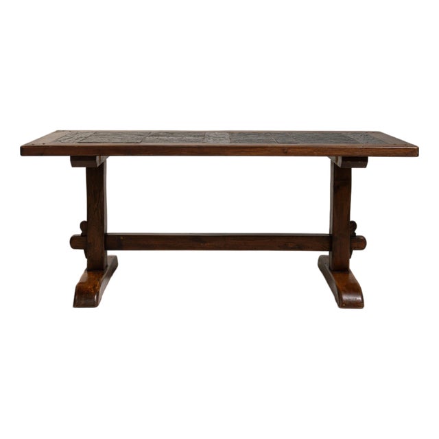 1970s Oak Dining Table with Stone Top in Original Patina For Sale