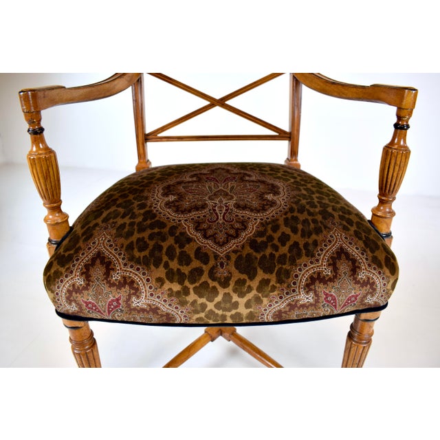 Regency Armchairs in Velvet by Thomas Hope, Burl Wood, X-Back Design For Sale - Image 10 of 13