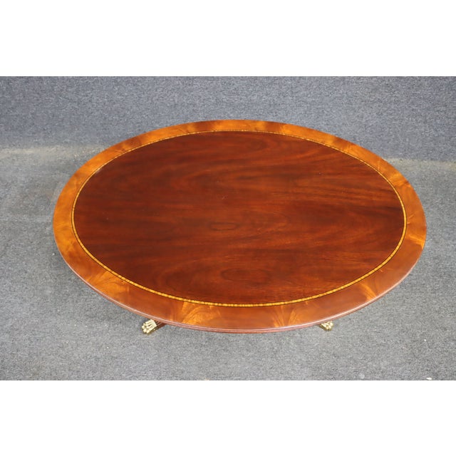 Henkel Harris Oval Mahogany Coffee Table With Banded Inlaid Top For Sale - Image 12 of 17