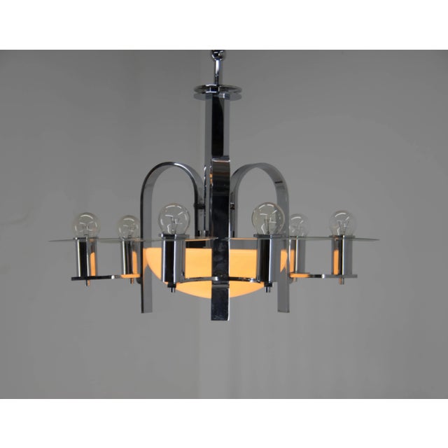 Glass Large Art Deco 7-Flamming Chandelier, 1930s For Sale - Image 7 of 10