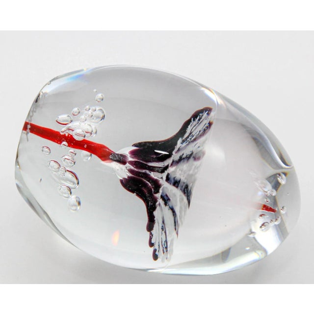 Glass Daum France Blown Crystal Art Glass Paperweight Signed Egg Shape Red Blue White For Sale - Image 7 of 12