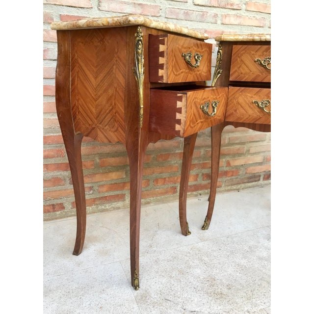 Antique Louis XV French Marquetry Marble Top Nightstands, Set of 2 For Sale - Image 11 of 17