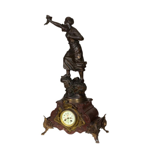 Brown Napoleon III Mantel Clock in Red Marble, 19th Century For Sale - Image 8 of 8