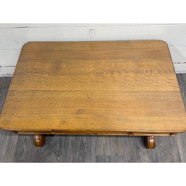 Traditional Antique 1920s-1930s Empire Tiger Oak Coffee Table Cocktail Table For Sale - Image 3 of 13