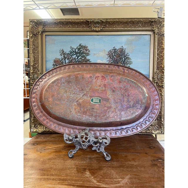 Traditional Vintage Hand-Hammered Oval Tray by Marsar Arte Y Cobre, Puerto Vallarta, Mexico For Sale - Image 3 of 9