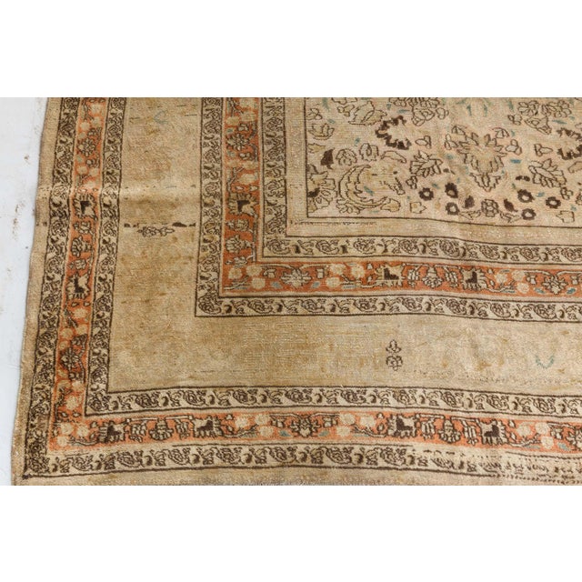 Camel Early 20th Century Persian Meshad Camel, Brown, Orange Handwoven Wool Rug For Sale - Image 8 of 10
