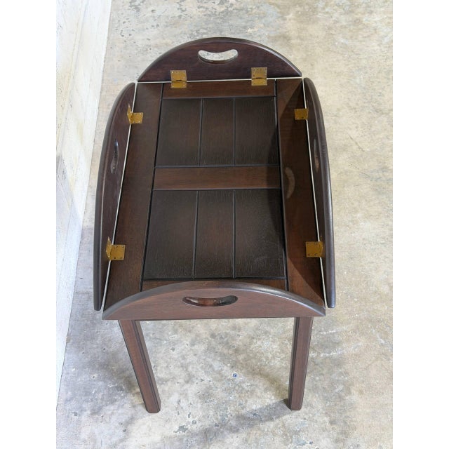 Brown Stained Oak Folding Butler Tray End Table With Drop-Down Sides Vintage Mid-Century Modern 1970s For Sale - Image 8 of 11