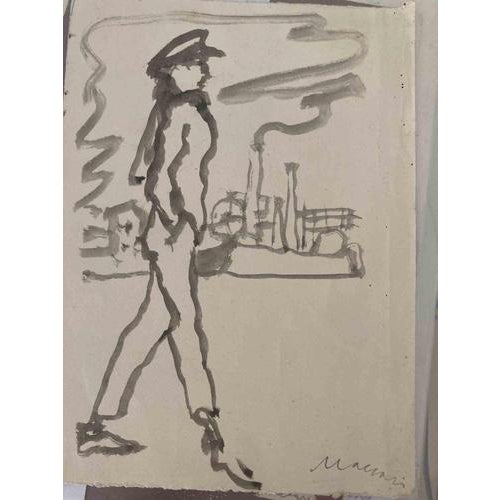 Gardener is a watercolor Drawing realized by Mino Maccari (1924-1989) in 1935s. Hand-signed on the lower margin. Good...