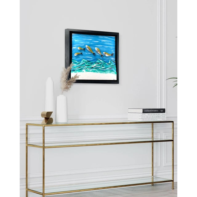 Yellow "Yellow Fins Beach" Contemporary Coastal Style Wall Sculpture For Sale - Image 8 of 10